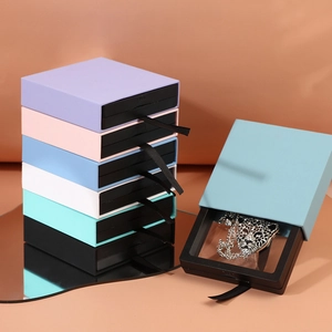 PE film jewelry display boxes in multiple colors with drawer pull design for storage