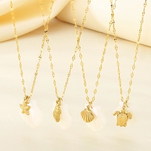 Ocean Animal White Shell Pendant Necklace Stainless Steel 18K Gold Plated Beach Summer Fashion Jewelry For Women Gift