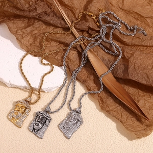 Hip-hop Jesus pendant necklace set with twist rope chain on retro vintage background