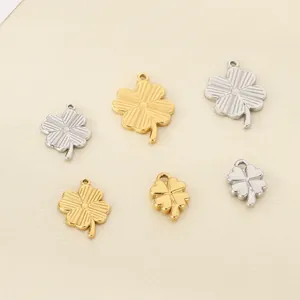 Four Leaf Clover Pendant Stainless Steel Charm For DIY Jewelry Making 18K Gold Plated Fashion Textured Design