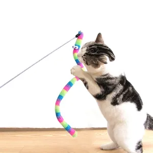 Rainbow feather cat wand toy with bell for interactive play and pouncing training