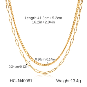 Detailed dimensions of 18K gold plated double layer stainless steel necklace with 41cm length