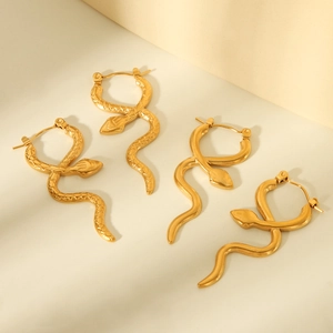 Snake Hoop Earrings 18K Gold Plated Stainless Steel High End Animal Shape Personalized Fashion Jewelry For Women