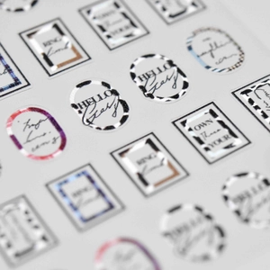 5D embossed nail stickers with leopard print borders and minimalist English lettering