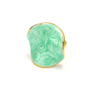 Detail of green enamel marble texture ring with irregular gold plated 18k finish
