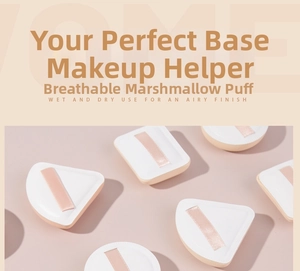 Detailed view of various marshmallow makeup sponges for wet and dry cosmetic application