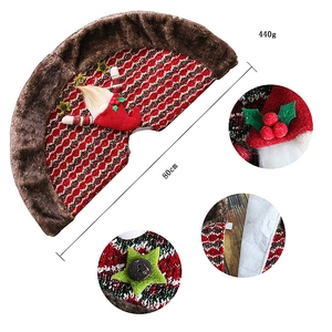 80cm Christmas tree skirt with gnome figures and red green white knitted snowflake patterns
