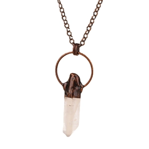 Retro hex crystal pendant necklace with bronze chain for vintage punk style jewelry