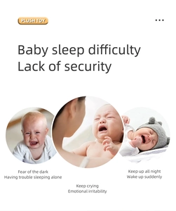 Graphic showing infant sleep issues like fear of dark and crying for plush toy aid