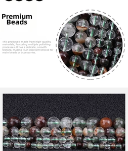 Detailed macro view of natural green phantom quartz beads with unique mineral inclusions