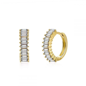 Elegant gold huggie earrings with micro-paved rectangular baguette-cut cubic zirconia