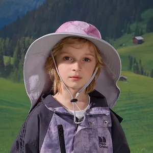 Cappello da sole mimetico viola per bambini con tesa larga e protezione per il collo