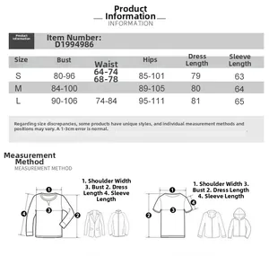 Tableau des tailles détaillé pour robe courte sexy à manches longues tailles S M L