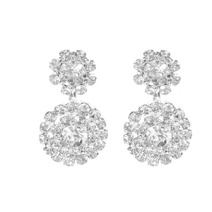 Sparkling snowflake rhinestone stud earrings with silver-white floral cluster design