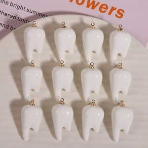 Creative Realistic 3D Tooth Shaped Resin Charms Pendants With Gold Metal Ring For DIY Earrings Jewelry Making Material