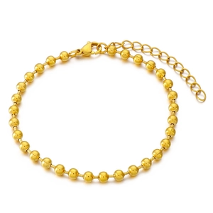 Pulsera de cadena con cuentas doradas huecas con cierre de mosquetón y extensión