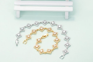 Elegant geometric square zircon bracelets in gold and silver finish with crystal inlay