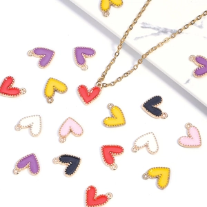 Colorful heart enamel pendants in various shades with gold beaded edges for DIY jewelry