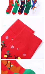 Close-up of elastic cuffs and reinforced heels on festive Christmas knit socks