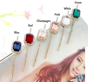 Detail of elegant six-piece rhinestone hair clip set in various crystal colors
