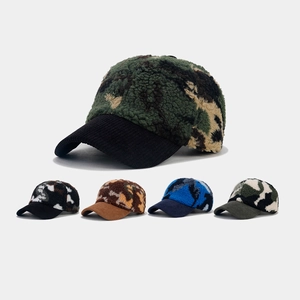 Casquette De Baseball Camouflage Polaire Sherpa Et Velours Côtelé Chaude Hiver Extérieur Chapeau Réglable Homme Femme