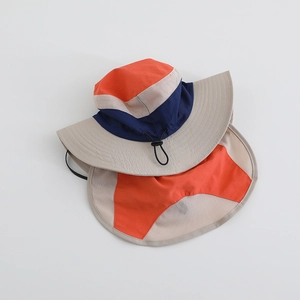 Detail of outdoor sun hat with breathable mesh vents and protective neck flap