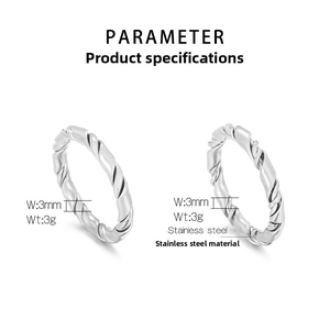 Detail view of 3mm stainless steel twisted rope ring with technical specifications and dimensions