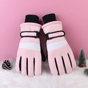 Winter thermal touch screen ski gloves with waterproof windproof fabric and knit cuffs