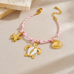 Bracelet tressé en acier inoxydable bohème avec breloques étoile de mer, tortue et coquillage