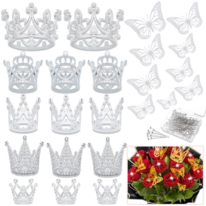 Exquisite silver alloy crown set with hollow butterflies and pearls for cake toppers