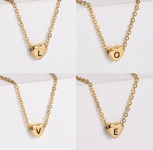 Heart Initial Necklace 304 Stainless Steel 18K Gold Plated Minimalist Dainty Letter Heart Pendant Jewelry For Women