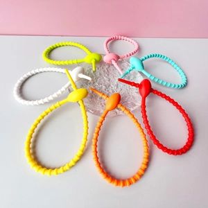 Multi-colored 210mm silicone cable ties arranged in a circle for organizing and DIY crafts