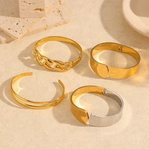 Fashion Stainless Steel Open Bracelet For Women High-End 18K Gold Plated Hollow Geometric Bangle Elegant Jewelry Gift