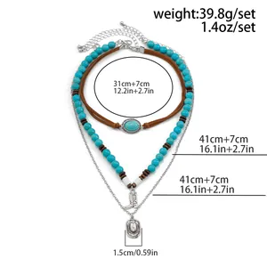 Size chart for bohemian three-layer necklace with turquoise beads and western pendants