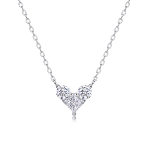 S925 sterling silver heart necklace with three white moissanite stones on white background