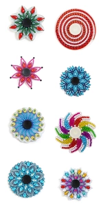 Detail of DIY diamond painting fidget spinners with colorful crystal and pearl patterns