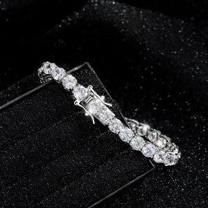 Elegant silver tennis bracelet with round cubic zirconia stones on black display box