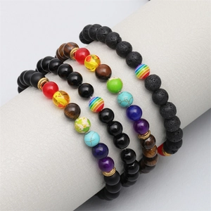 Bracelet d'Énergie de Guérison des Sept Chakras en Pierre Naturelle pour Hommes Femmes Pierre de Lave Oeil de Tigre Fait à la Main Yoga Méditation Bijoux