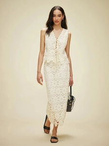 Ensemble Crochet Dentelle Femme Haut Sans Manches À Nouer Et Jupe Longue Taille Haute Style Bohème Français Vacances