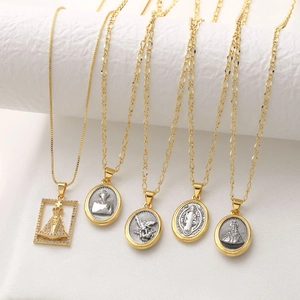 Religious 18k gold plated Virgin Mary and Saint medal necklaces with various chain styles