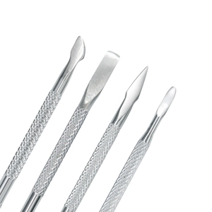 4-piece stainless steel cuticle pusher set with anti-slip knurled handles for manicure