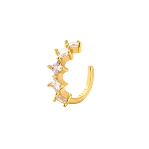 Gold-plated S925 sterling silver C-shaped ear cuff with five square white zircons
