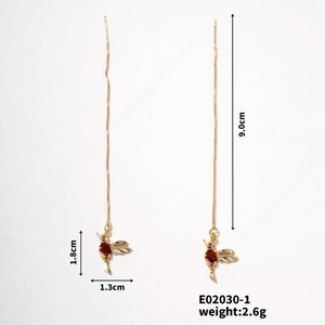 Detailed view of hummingbird tassel earrings with 9cm length and crystal size specs