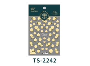 Detailed view of 5D embossed yellow rose flower nail stickers with green leaf patterns