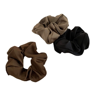 Three-piece satin scrunchies set in dark brown, khaki and black for daily hair styling