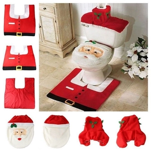 Christmas Toilet Lid Cover Rug Mat Tank Decor Plush Fabric Festive Bathroom Decoration Santa Snowman Reindeer Elf Theme