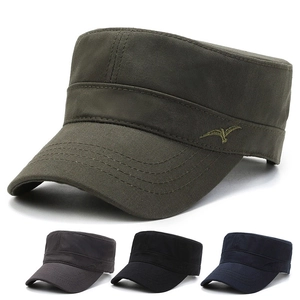 Vintage Cotton Cadet Cap Military Hat With Bird Embroidery Adjustable Flat Top Sun Hat For Men