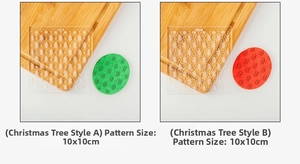 Detail of Christmas tree acrylic stamp molds creating clear textures on festive clay