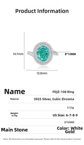 Detailed technical drawing showing 8x10mm emerald cut stone size and ring measurements