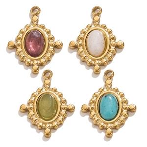 Oval turquoise pendants in gold finish with vintage beaded cross design for necklaces